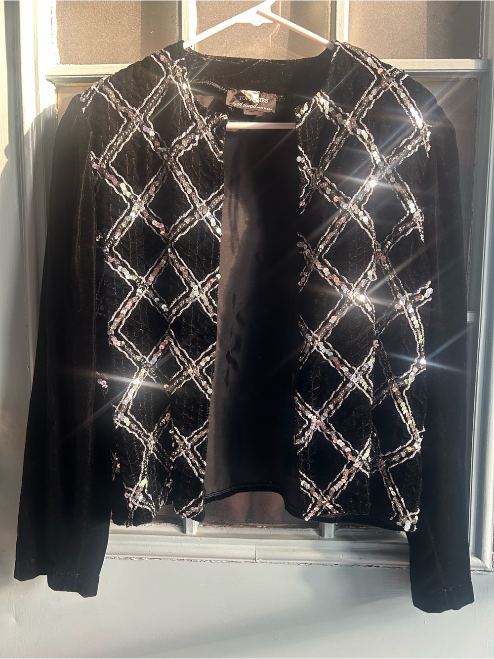 Vintage 80’s 90’s Sequin Black Velvet Topettes Michael Jackson Silver Medium USA